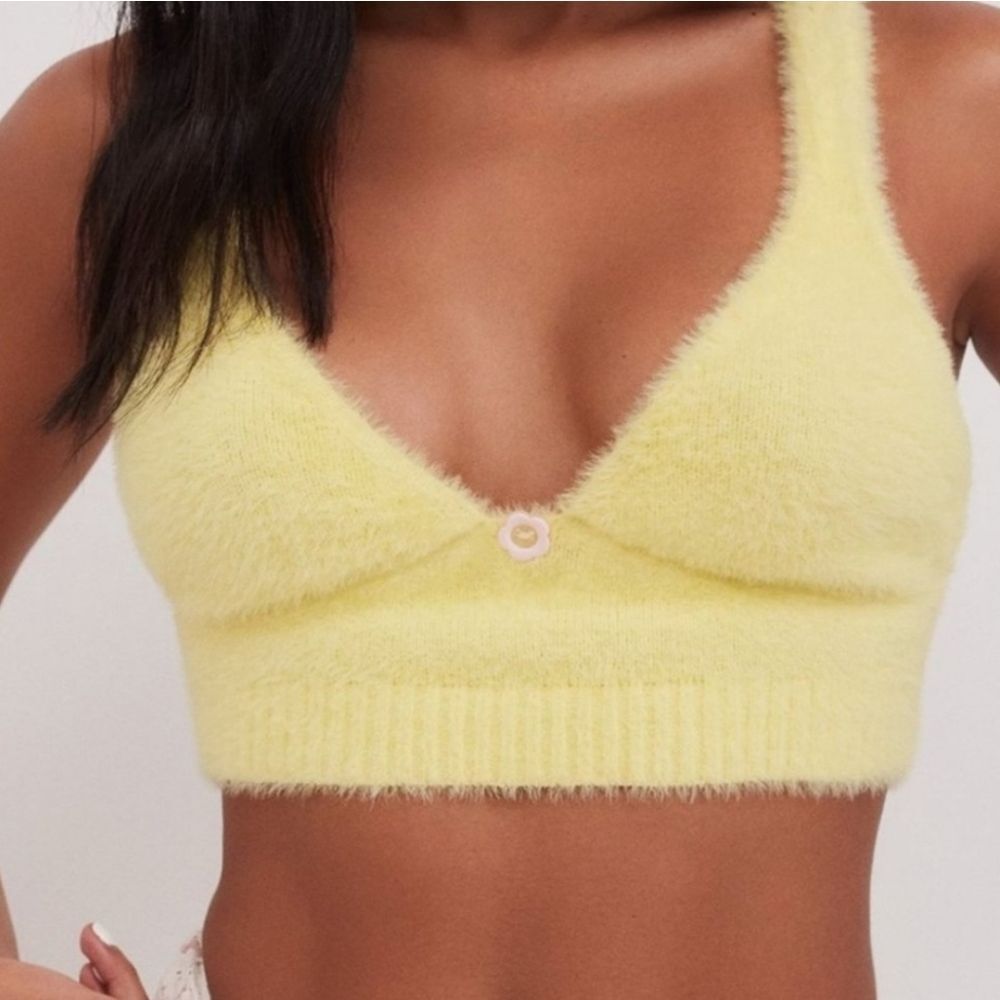 Fuzzy Bralette Crop Top in Pale Yellow